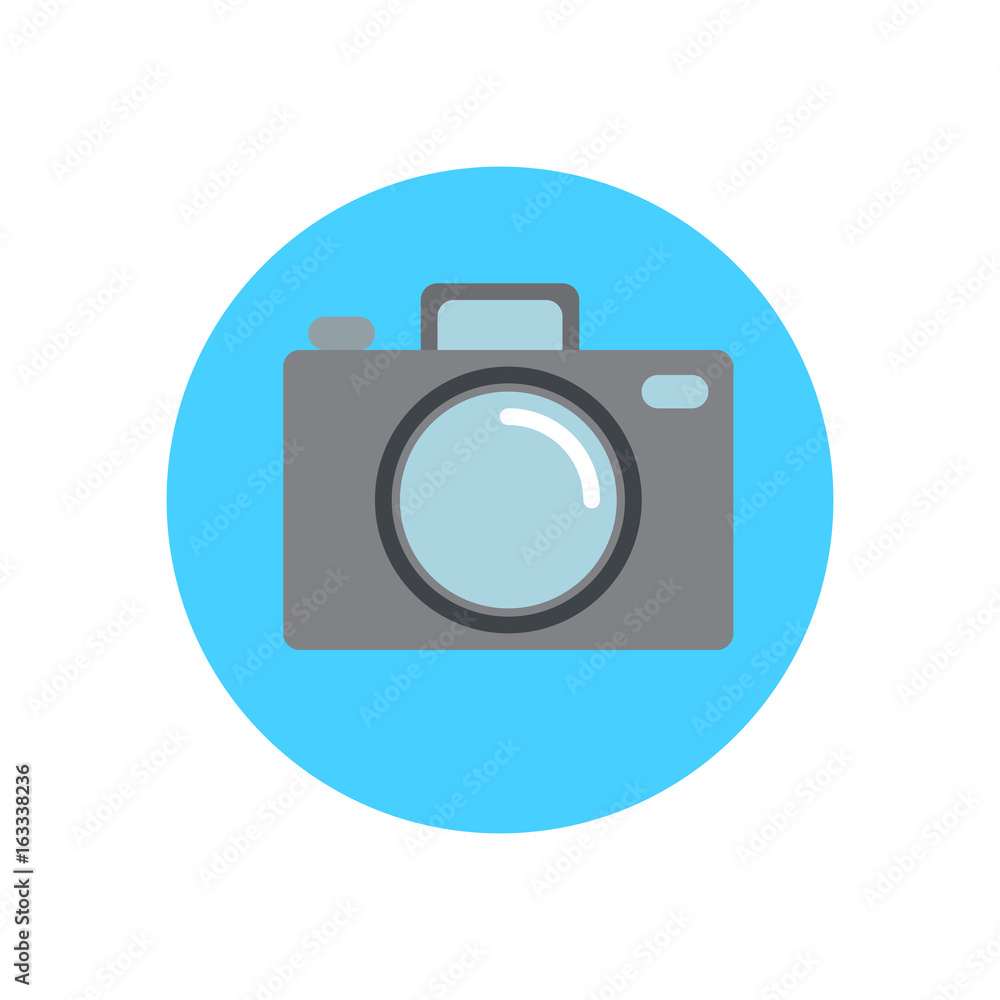 Photo camera flat icon. Round colorful button, circular vector sign, logo illustration. Flat style design