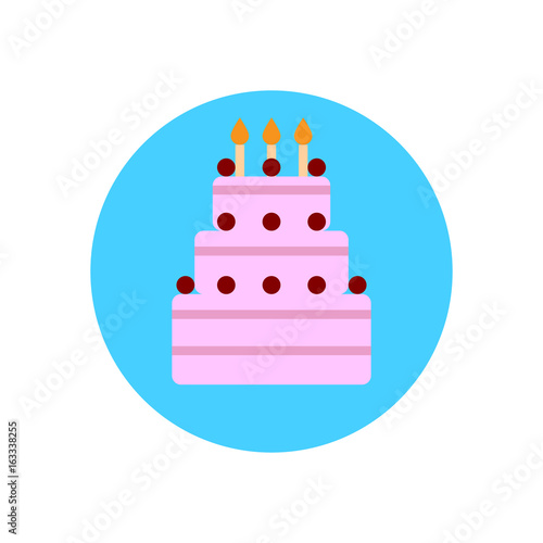 Birthday cake flat icon. Round colorful button  circular vector sign  logo illustration. Flat style design