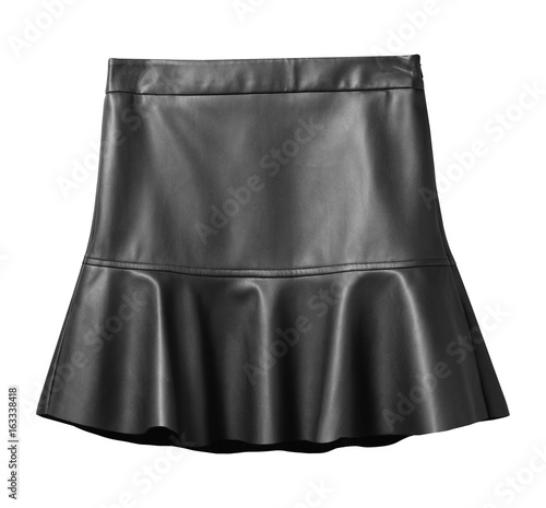 Black leather skirt with flounce isolated on white