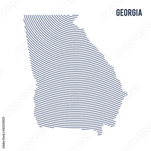 Vector abstract hatched map of of State of Georgia with curve lines isolated on a white background.