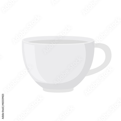 White tea cup in cartoon flat style. Vector illustration