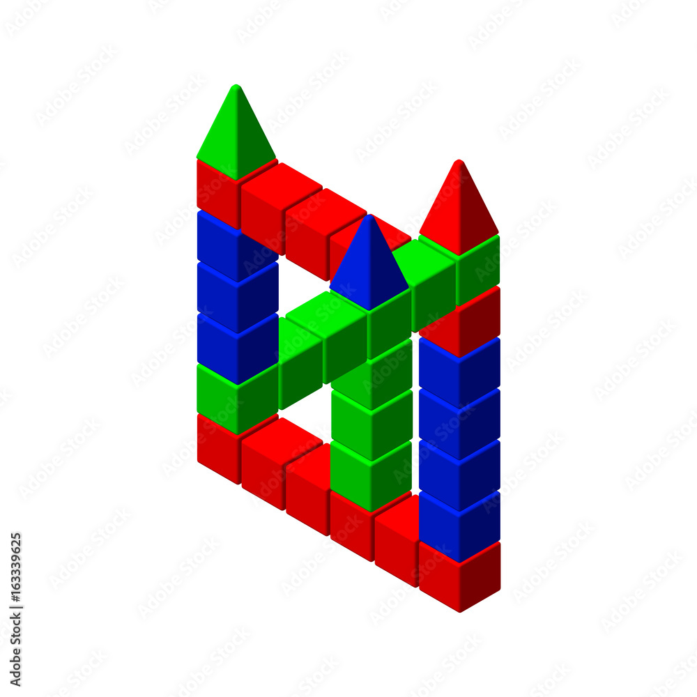 Obraz premium Incredible figure from toy building blocks. Vector colorful illustration.Isometric.