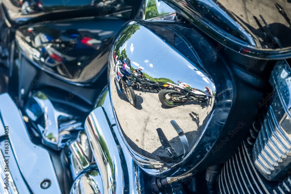 Reflections in a motorcycle Engine