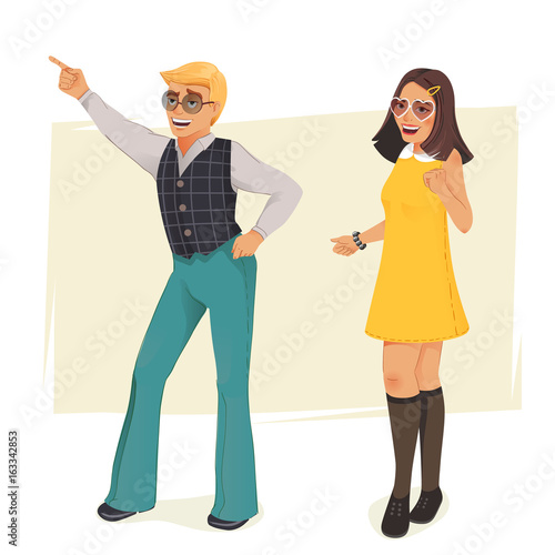 Dancing people in retro style.
