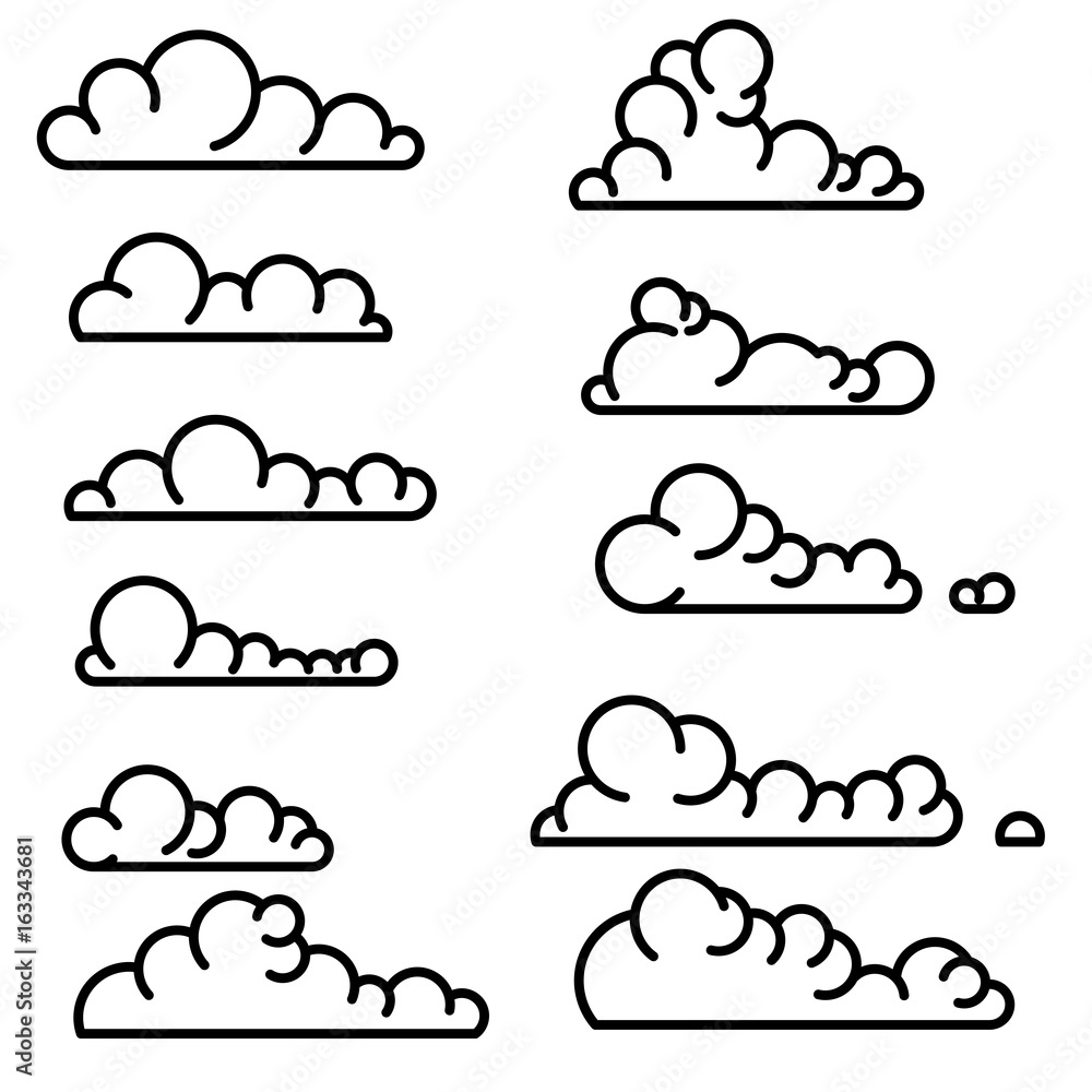Obraz premium Set of line art style clouds