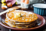 Close Up View of Paleo Pancakes with Banana, Covered with Honey or Maple / Agave Syrup, Horizontal Wallpaper