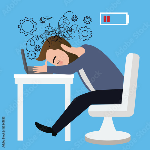 businessman worker stressed head down on laptop table angry crisis sitting depression career job