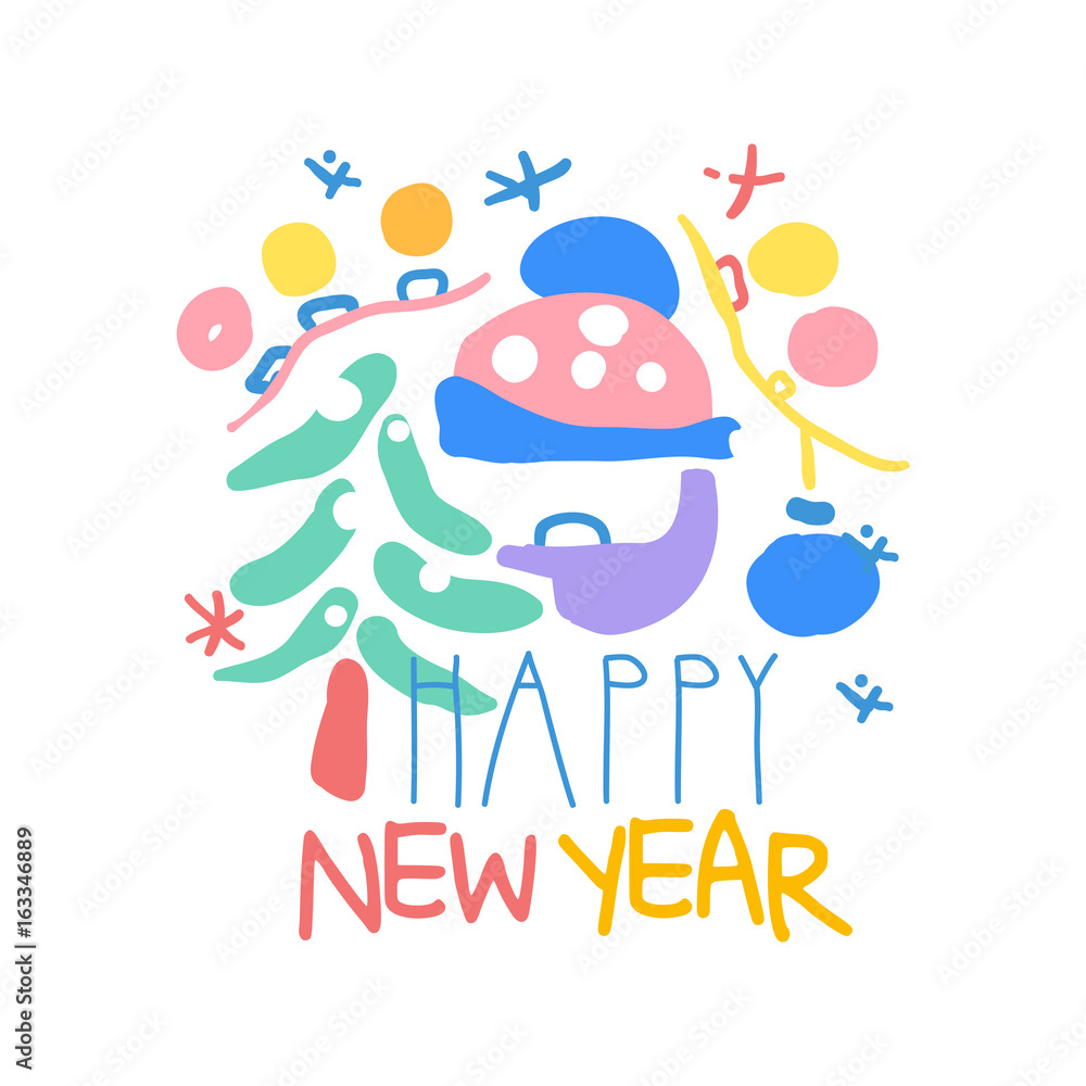 Happy New Year logo template colorful hand drawn Happy New Year logo template colorful hand drawn
