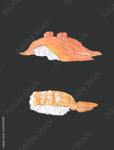 set of sushi , japanese food sketch vector.