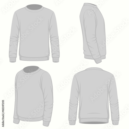 Front, back and side views of blank  hoodie sweatshirt. Isolated on white. Vector fashion design.