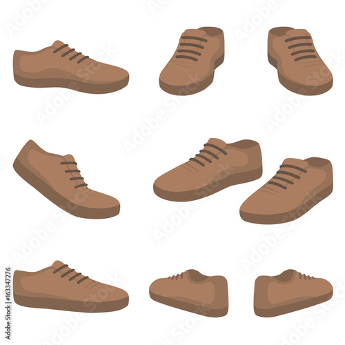 casual male shoes. back, front, side view. Vector fashion illustration