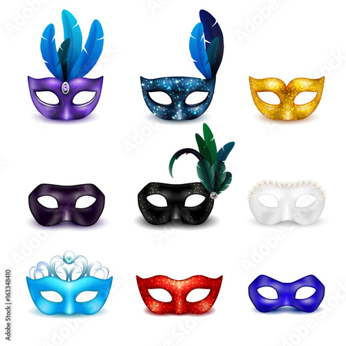 Masquerade Mask Realistic Icon Set
