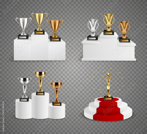 Trophies On Pedestals Realistic Design Set
