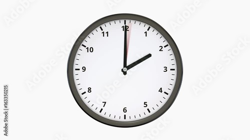 Passing time on round clock.
Loop ready animation of clock hands showing hours, minutes and seconds.