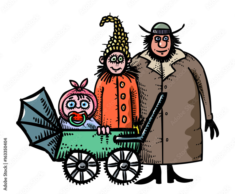 Cartoon image of Family Icon. Parents with child symbol. An artistic freehand picture. Cartoon image of Family Icon. Parents with child symbol. An artistic freehand picture.