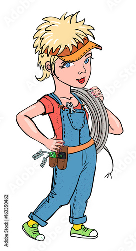 Cartoon image of female mechanic. An artistic freehand picture.