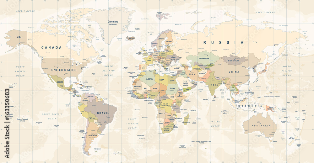 Obraz premium Mapa świata wektor. Szczegółowa ilustracja mapy świata