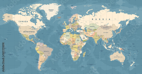 Fototapeta Mapa polityczna świata kolorowa ścienna