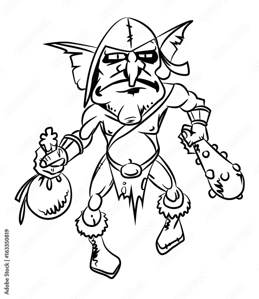 Cartoon image of goblin. An artistic freehand picture.