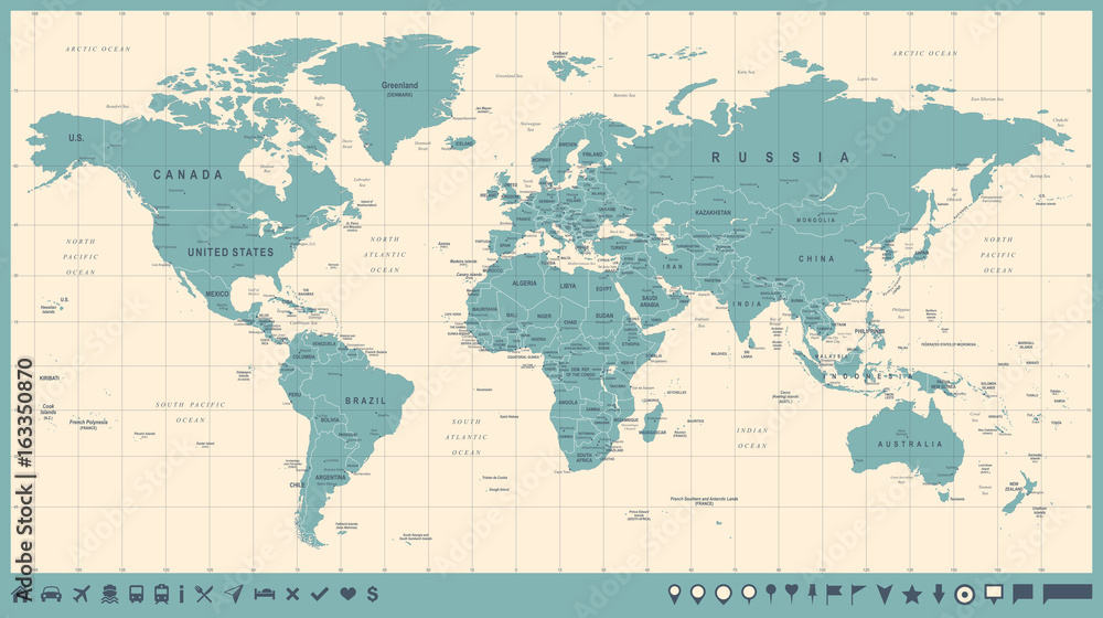 Fototapeta premium World Map Vector Vintage. Detailed illustration of worldmap