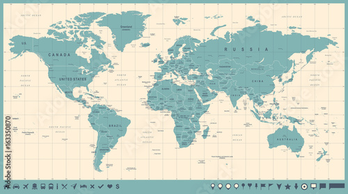 World Map Vector Vintage. Detailed illustration of worldmap