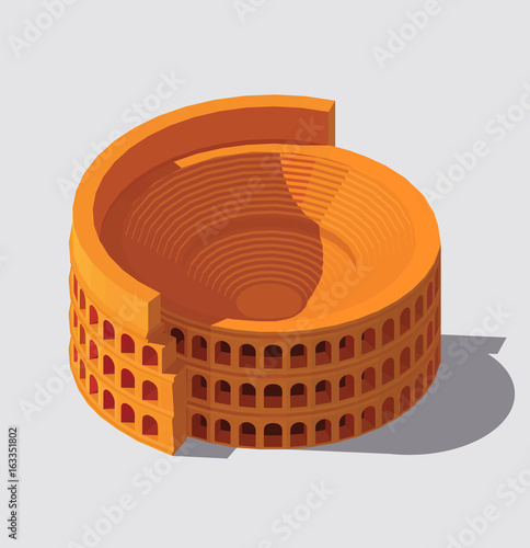 Vector isometric Colosseum. Antient Rome building illustration. Gaming and infographic design.