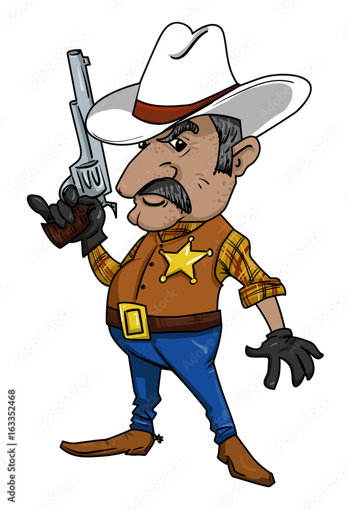 Cartoon image of sheriff. An artistic freehand picture. - obrazy, fototapety, plakaty 
