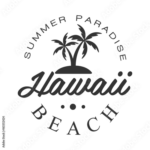 Hawaii beach, summer paradise logo template, black and white vector Illustration