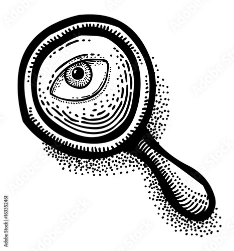 Cartoon image of Search Icon. Magnifying glass symbol. An artistic freehand picture.