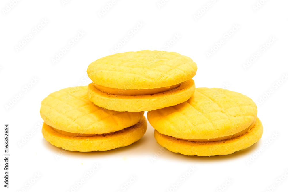 Yellow double fruit biscuits isolated Yellow double fruit biscuits isolated