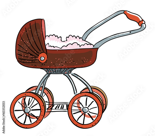 Cartoon image of Stroller Icon. Pram symbol. An artistic freehand picture.