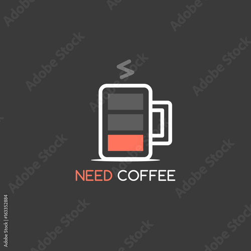 Coffee mug displayed as low battery icon vector illustration