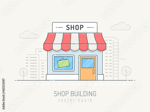 Shop building. Vector illustration in simple line art style