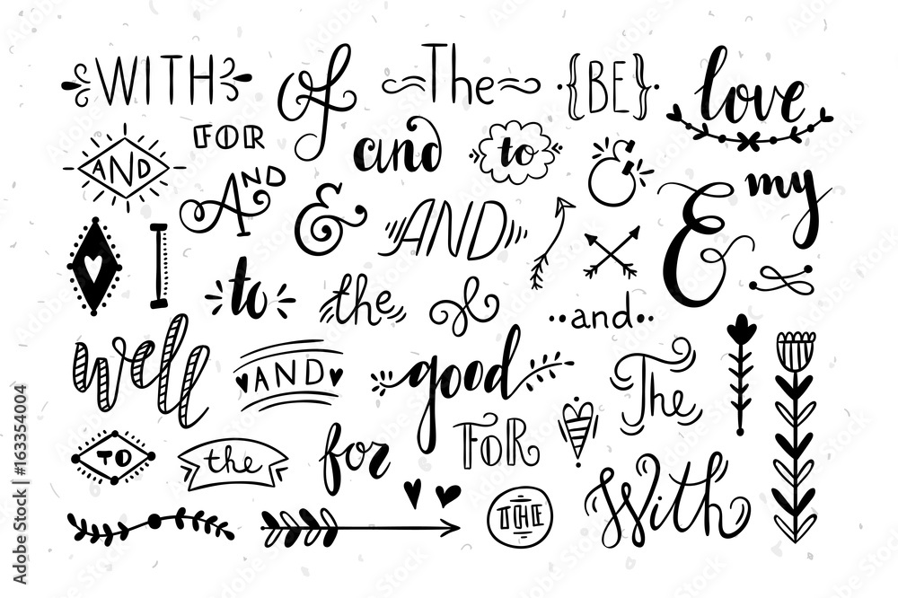 Hand drawn vector catchwords and ampersands. Graphic design elements, flowers, arrows, dividers, laurels Hand drawn vector catchwords and ampersands. Graphic design elements, flowers, arrows, dividers, laurels