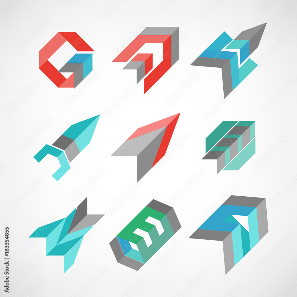Set of minimal geometric multicolor symbol set shapes. Trendy icons and logotypes. Business signs symbols, labels, badges, frames and borders Set of minimal geometric multicolor symbol set shapes. Trendy icons and logotypes. Business signs symbols, labels, badges, frames and borders