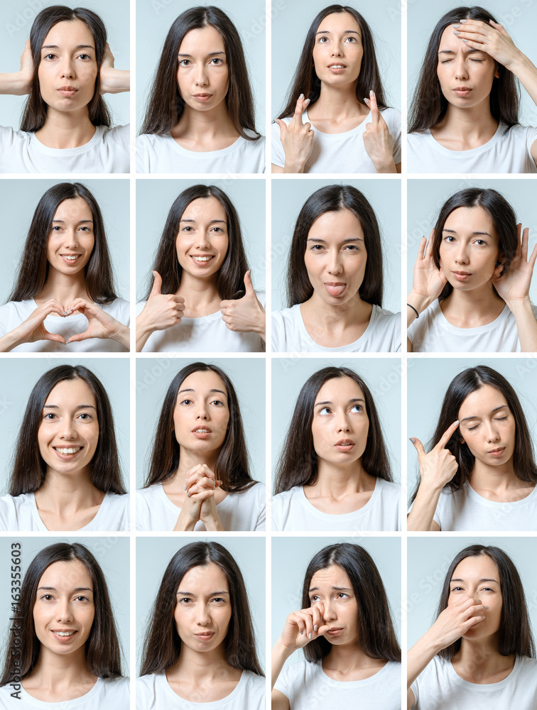 Collage of beautiful girl with different facial expressions Collage of beautiful girl with different facial expressions