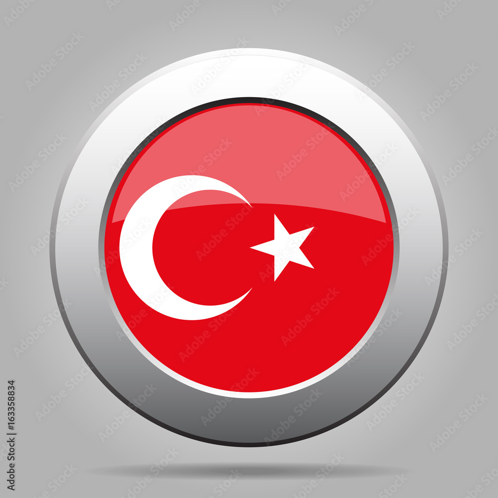 Flag of Turkey. Shiny metal gray round button. Flag of Turkey. Shiny metal gray round button.