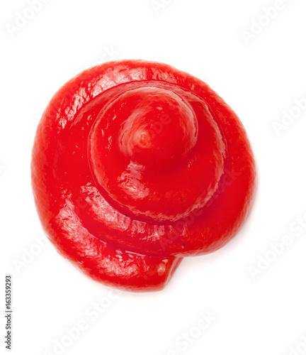 Tomato ketchup isolated on white background. Top view