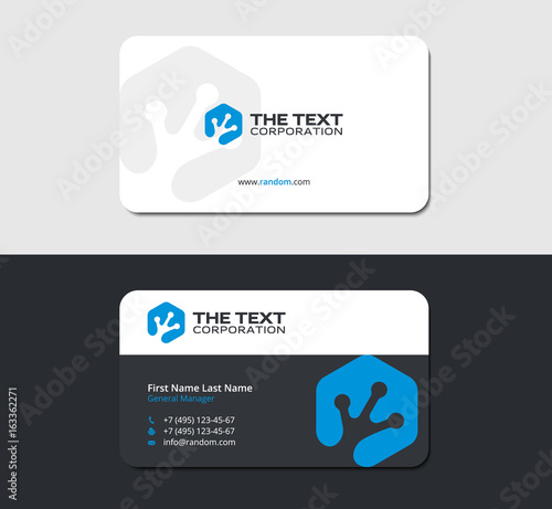 smooth business card with a reptile fingerprint in blue hexagon