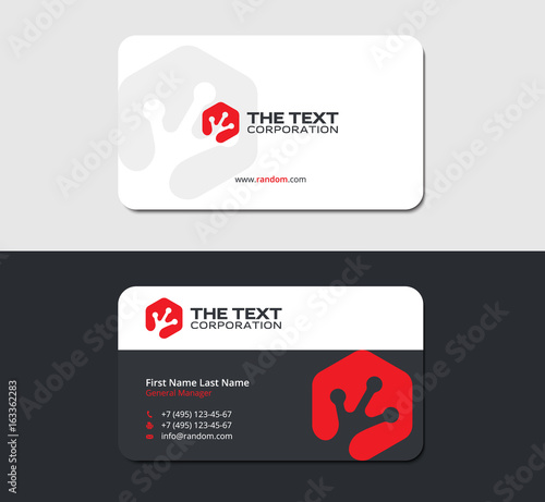 business card with a smooth red icon with a gecko foot print in hexagon