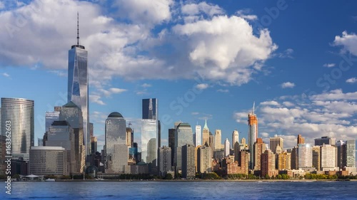 Time lapse Financial District, Manhattan Island, New York City. Seen from New Jersey. 