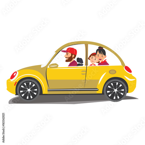 Happy family travel in a car The family go out of town for a vacation World Travel Summer holiday Tourism and vacation time