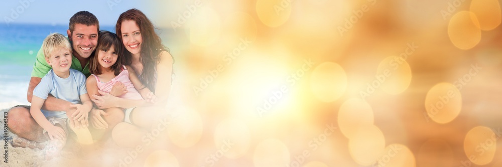Family at beach with yellow bokeh transition Family at beach with yellow bokeh transition