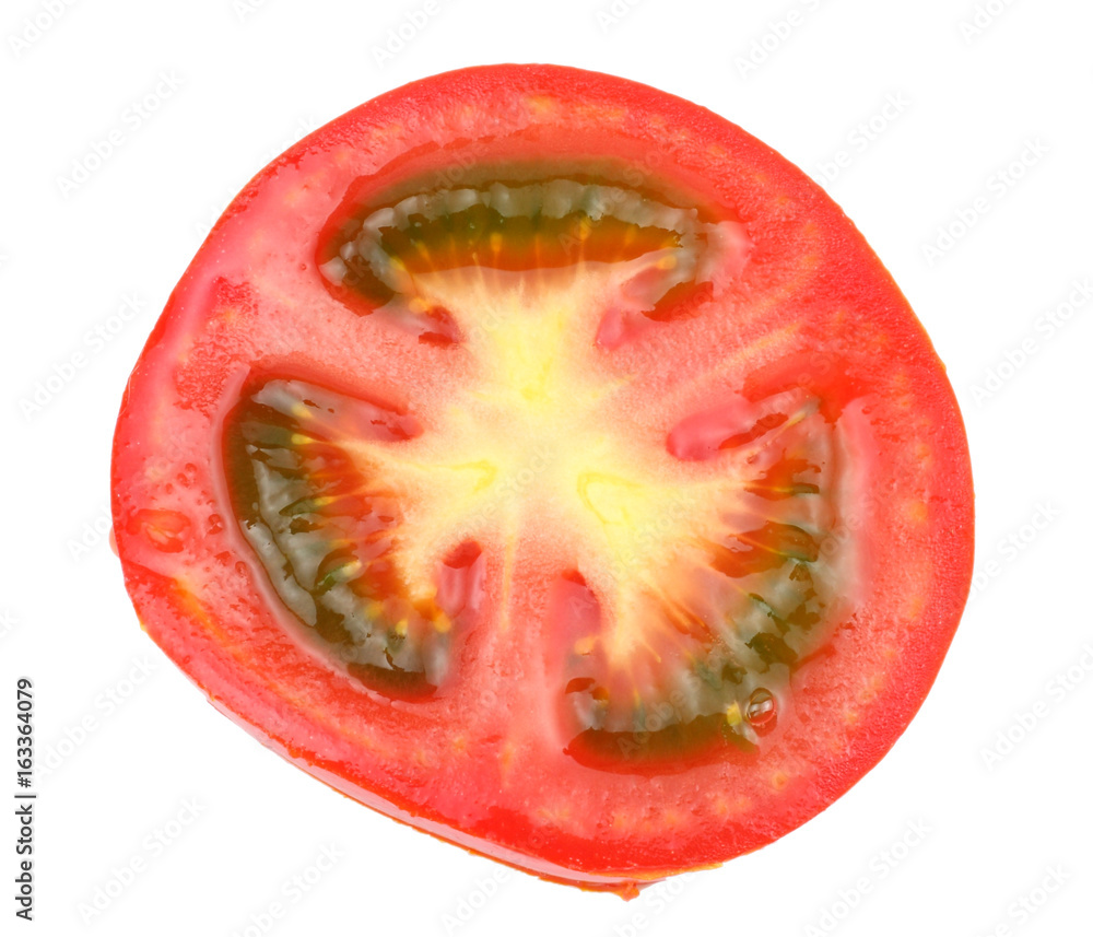 slice of tomato isolated on white background. top view slice of tomato isolated on white background. top view