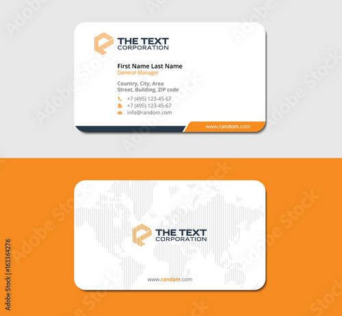white and orange business card with world map