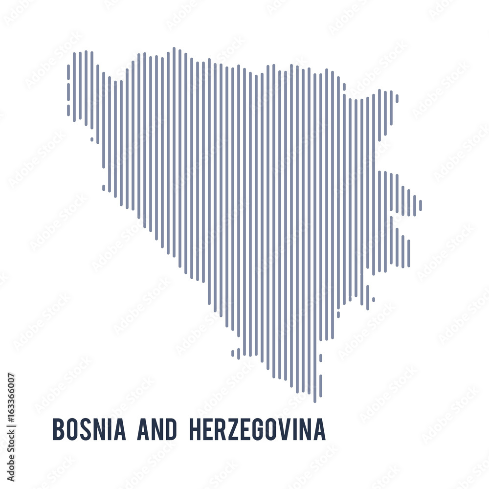Naklejka Vector abstract hatched map of Bosnia and Herzegovina with vertical lines isolated on a white background.