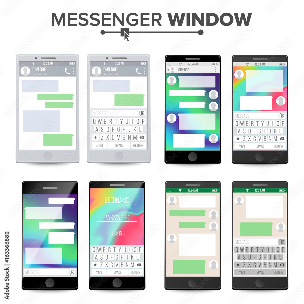 Smartphone Isolated On White Background. Messenger Window. Mobile App For Talking. Speech Bubbles. Vector Illustration Smartphone Isolated On White Background. Messenger Window. Mobile App For Talking. Speech Bubbles. Vector Illustration