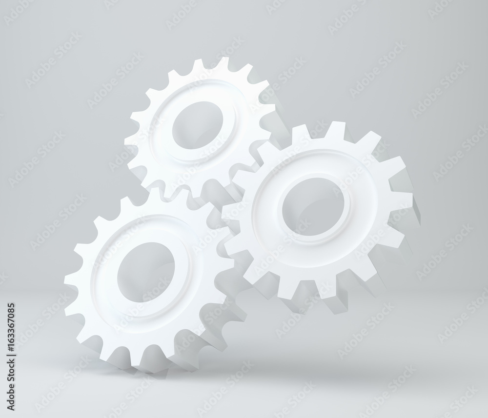 White gears on the gray background. 3d rendering for design. White gears on the gray background. 3d rendering for design.