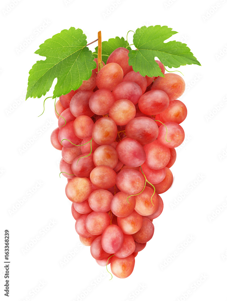 Fototapeta premium Red grape with leaves isolated on a white