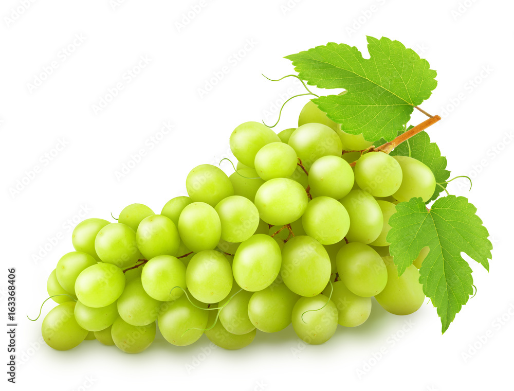 Green grape with leaves isolated on a white Green grape with leaves isolated on a white
